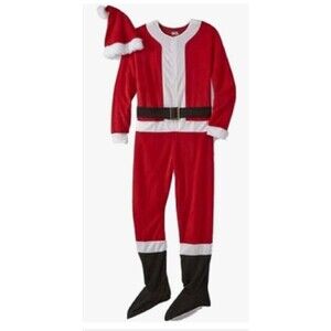 Mens Santa One Piece Pajamas Sz Medium Footed Zip Up Joe Boxer With Hat